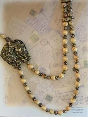Vintage Natural Sedimentary Fossil Stone Necklace Carved Leopard Jasper Style
